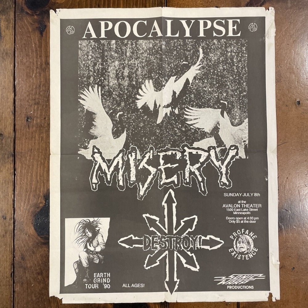 Original Punk Flyer Poster Anarchy vintage 90s Misery Apocalypse Destroy! 18x23